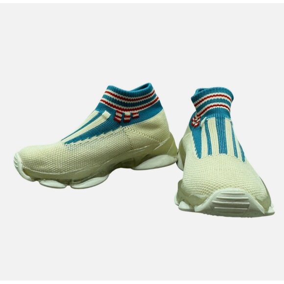 Cream & Blue Sock Sneakers With Red Stripe Details kids size 29 6 years READ - Picture 1 of 8